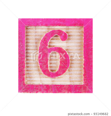 Number 6 six childs wood block on white with clipping path Number 6 six childs wood block on white with clipping path 93149682