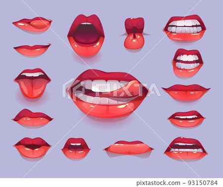 Woman mouth set. Red sexy lips expressing emotions 93150784