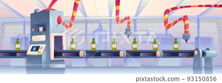 Bottles on conveyor belt at factory. Automation 93150856