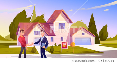 House sale deal Realtor shake hand with home owner House sale deal Realtor shake hand with home owner 93150944