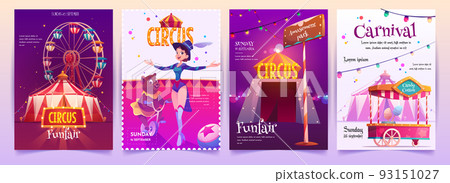 Circus show placards set. Amusement park banners Circus show placards set. Amusement park banners 93151027