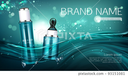 Cosmetics bottles mock up banner. Lotion and serum Cosmetics bottles mock up banner. Lotion and serum 93151081