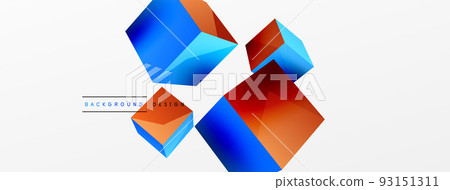 3d cubes vector abstract background. Composition of 3d square shaped basic geometric elements. Trendy techno business template for wallpaper, banner, background or landing 93151311