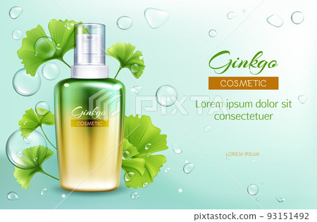 Ginkgo biloba micellar water vector ad banner Ginkgo biloba micellar water vector ad banner 93151492