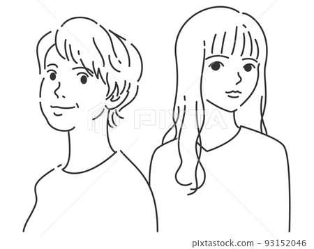 Parent and child of mother and daughter 5 | Transparent background line drawing 93152046