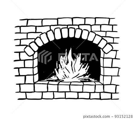 Oven with fire for cooking. Doodle sketch 93152128