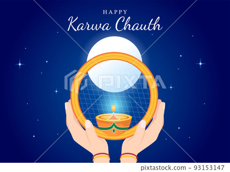 Karwa Chauth Festival Hand Drawn Flat Cartoon Illustration to Start the New Moon by Seeing the Moonrise in November From Wives for Their Husbands Karwa Chauth Festival Hand Drawn Flat Cartoon Illustration to Start the New Moon by Seeing the Moonrise in November From Wives for Their Husbands 93153147