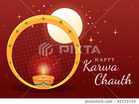 Karwa Chauth Festival Hand Drawn Flat Cartoon Illustration to Start the New Moon by Seeing the Moonrise in November From Wives for Their Husbands Karwa Chauth Festival Hand Drawn Flat Cartoon Illustration to Start the New Moon by Seeing the Moonrise in November From Wives for Their Husbands 93153154