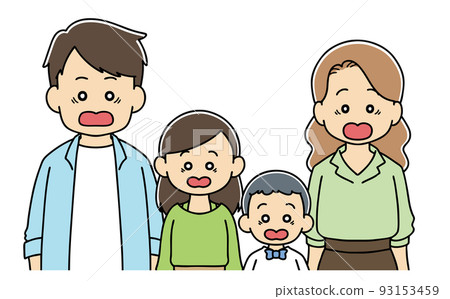 一家 4 人驚訝上身插圖面部表情 93153459