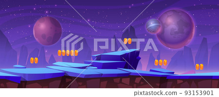 Space game level background with rocky platforms 93153901