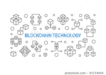 Blockchain Technology vector outline horizontal illustration Blockchain Technology vector outline horizontal illustration 93154044