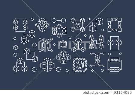 Block Chain vector horizontal outline illustration or banner Block Chain vector horizontal outline illustration or banner 93154053