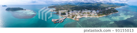Aerial view of Thong Sala pier, boat and koh Tae Nai in koh Phangan, Thailand 93155013