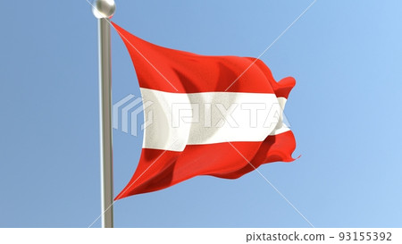 Austrian flag on flagpole. Austria flag fluttering in the wind. 3D render. 93155392
