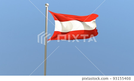 Austrian flag on flagpole. Austria flag fluttering in the wind. 3D render. Austrian flag on flagpole. Austria flag fluttering in the wind. 3D render. 93155408