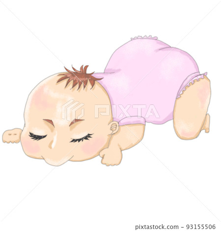 Baby girl in pink clothes sleeping on her stomach 93155506
