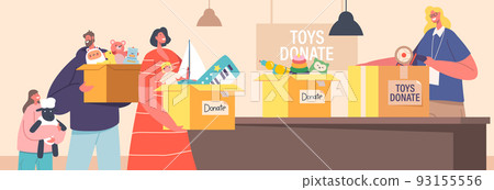 Charity Concept, Parents and Little Girl Giving Toys to Volunteer Character who Sorting Toys to Box for Supporting Kids Charity Concept, Parents and Little Girl Giving Toys to Volunteer Character who Sorting Toys to Box for Supporting Kids 93155556