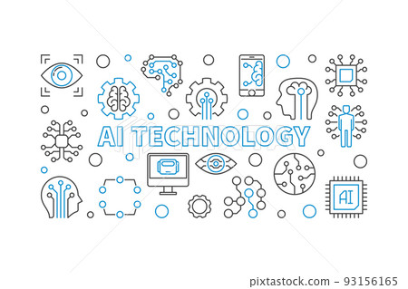 AI technology horizontal outline illustration or banner AI technology horizontal outline illustration or banner 93156165