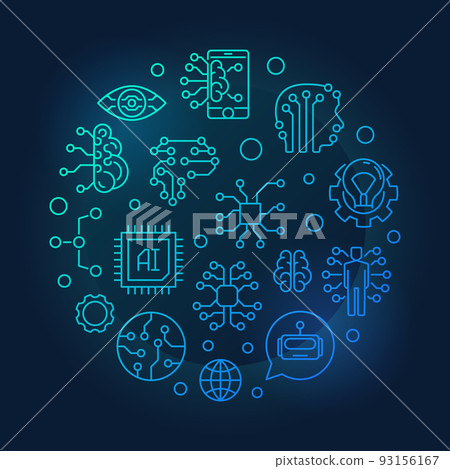 AI round outline blue illustration on dark background AI round outline blue illustration on dark background 93156167