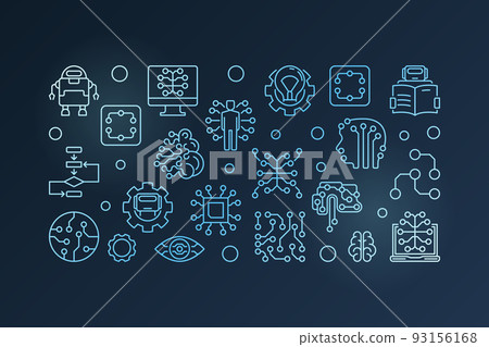 Machine Learning horizontal blue vector banner in line style Machine Learning horizontal blue vector banner in line style 93156168