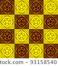 Star on cycle and square grid on brown and yellow background. vector seamless pattern 93158540