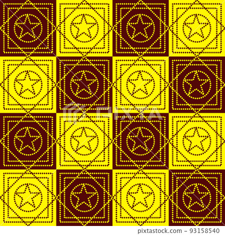 Star on cycle and square grid on brown and yellow background. vector seamless pattern Star on cycle and square grid on brown and yellow background. vector seamless pattern 93158540