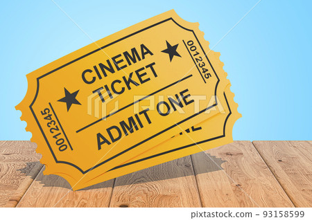 Cinema tickets on the wooden table, 3D rendering 93158599