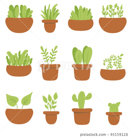 Set of houseplant vector illustration with simple design. Home plants in decorative pots. 93159128