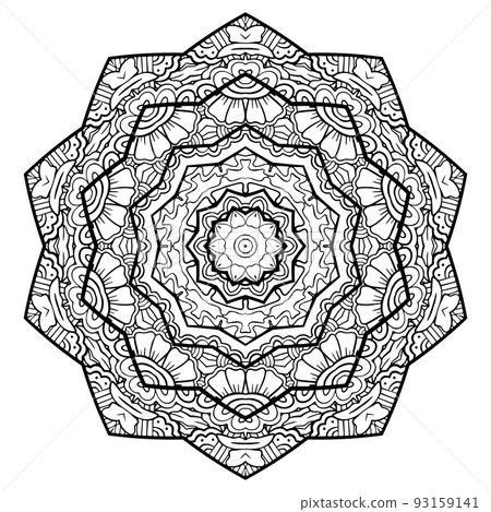 Mandala Coloring book template. wallpaper design, lace pattern and tattoo. decoration for interior design. Vector handdrawn ethnic oriental circle ornament. white background. Indian style Mandala Coloring book template. wallpaper design, lace pattern and tattoo. decoration for interior design. Vector handdrawn ethnic oriental circle ornament. white background. Indian style 93159141