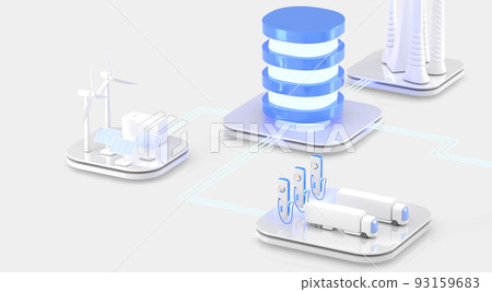 Data center isometric 3d render. Api application programming interface, database server for smart city, electric charging station with trucks, renewable energy with wind turbines and solar panels Data center isometric 3d render. Api application programming interface, database server for smart city, electric charging station with trucks, renewable energy with wind turbines and solar panels 93159683