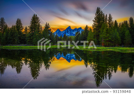Sunset over Schwabacher Landing in Grand Teton National Park, Wyoming Sunset over Schwabacher Landing in Grand Teton National Park, Wyoming 93159848