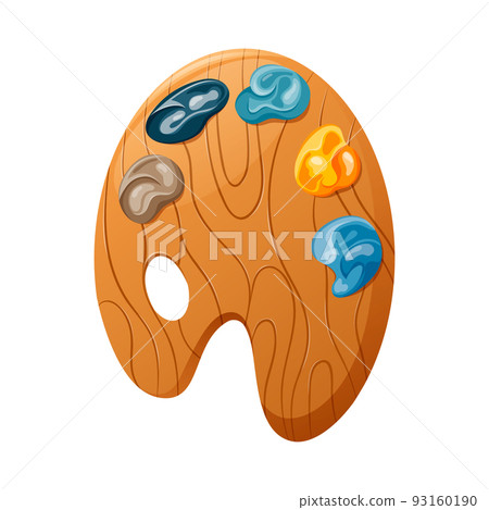Paints for drawing, various colors on a wooden board. Vector illustration. 93160190