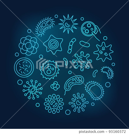 Virus or pathogen circular vector blue outline illustration Virus or pathogen circular vector blue outline illustration 93160372