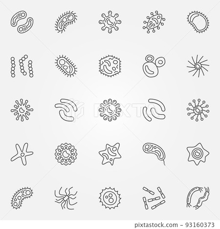 Bacteria outline icons set. Microbe and virus outline symbols Bacteria outline icons set. Microbe and virus outline symbols 93160373