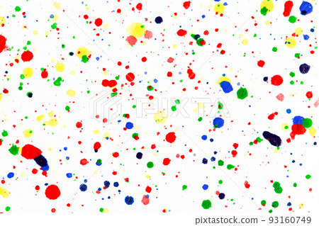 Paint splatters on bright material. Watercolor on white paper. 93160749