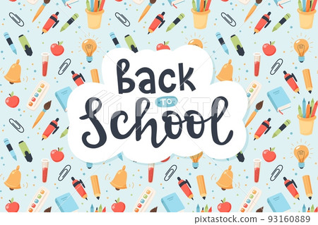 Back to school background with supplies and... - Stock Illustration ...