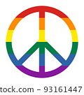 Peace symbol with pride flag colors isolated on white background. Vector illustration 93161447