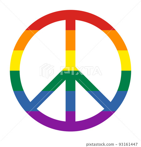 Peace symbol with pride flag colors isolated on white background. Vector illustration 93161447