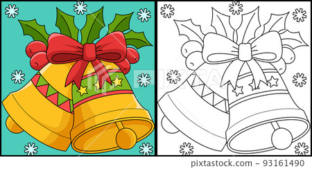 Christmas Bell Coloring Page Colored Illustration 93161490