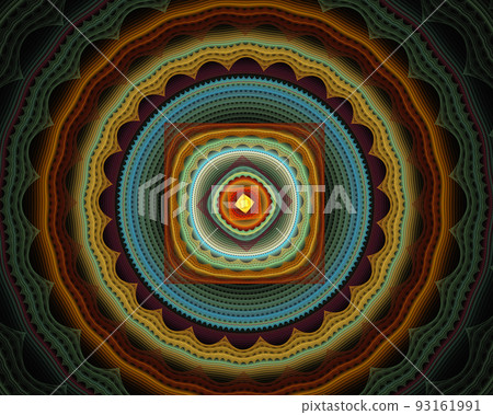 3D render. Shield fractal. Round glowing ornament 3D render. Shield fractal. Round glowing ornament 93161991
