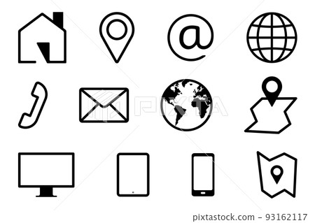 Business contact icon set. Group of Communication symbols for web and mobile app. Outline style Vector illustration Business contact icon set. Group of Communication symbols for web and mobile app. Outline style Vector illustration 93162117