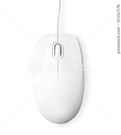 Modern wired computer mouse isolated on white, top view 93162576