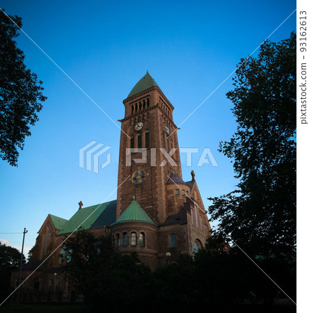 Sunset view to Vasa church aka Vasakyrkan, Goteborg, Sweden 93162613