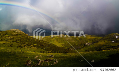 Landscape of Mavrovo national park with rainbow, mountain and la 93162662