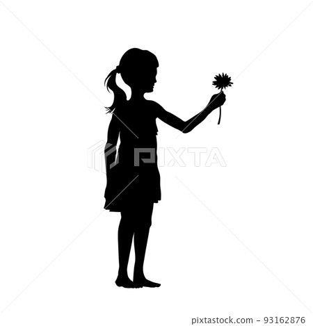 Girl gives flower. Black silhouette of child in... - Stock Illustration ...