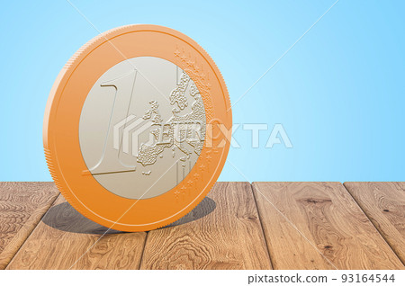 Euro coin on the wooden table, 3D rendering 93164544