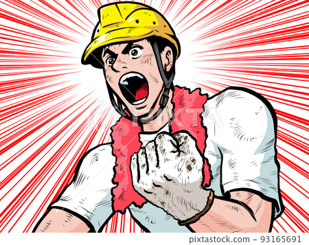 Illustration of a hot-blooded construction worker shouting Illustration of a hot-blooded construction worker shouting 93165691