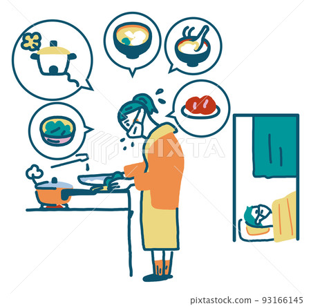 A woman who prepares sick food for her roommate regardless of whether she is fighting an illness Illustration material 93166145