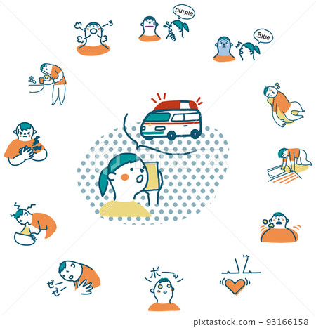 Corona infected person Various symptoms of signs of worsening symptoms set illustration material Corona infected person Various symptoms of signs of worsening symptoms set illustration material 93166158
