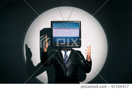 Man with TV instead of head. Media zombie concept Man with TV instead of head. Media zombie concept 93166457